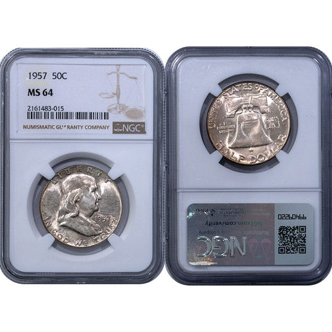 1957 Franklin Half Dollar - NGC MS 64 - Choice Brilliant Uncirculated