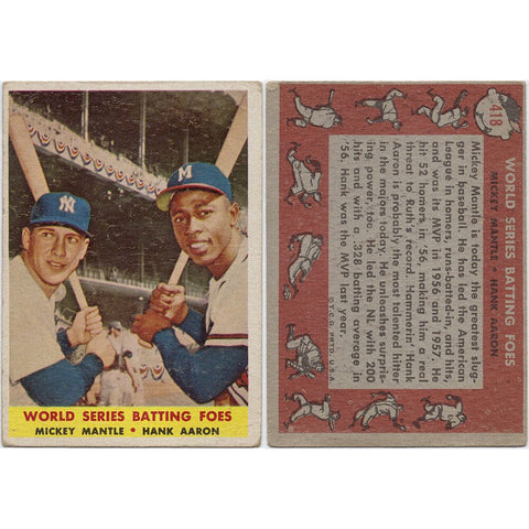 1958 Mickey Mantle/Hank Aaron Topps #418 Baseball Card HoF - VG