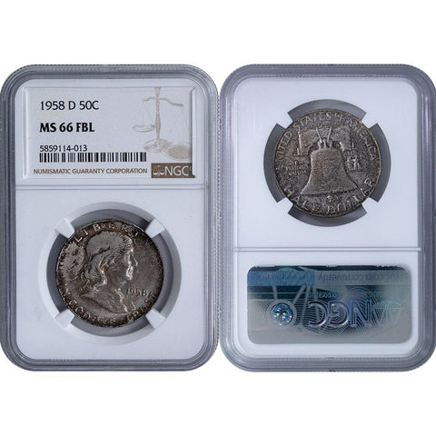 1958-D Franklin Half Dollar - NGC MS 66 FBL - Gem Brilliant Uncirculated