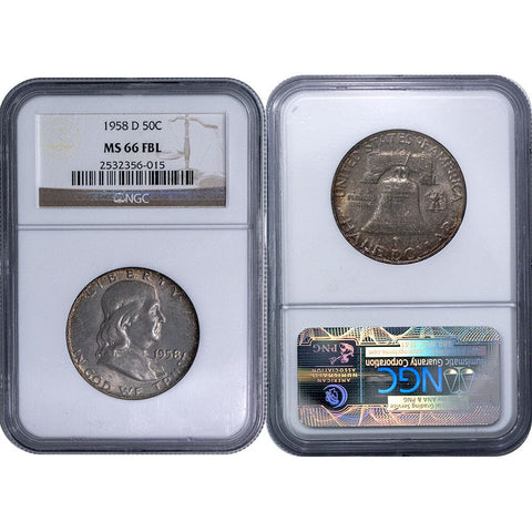 1958-D Franklin Half Dollar - NGC MS 66 FBL - Gem Brilliant Uncirculated