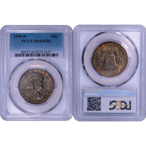 1958-D Franklin Half Dollar - NGC MS 66 FBL - Gem Brilliant Uncirculated