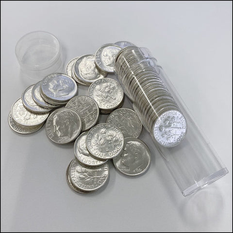 50-Coin Rolls of Mixed-Date 1960s Silver Roosevelt Dimes - Crisp Brilliant Uncirculated