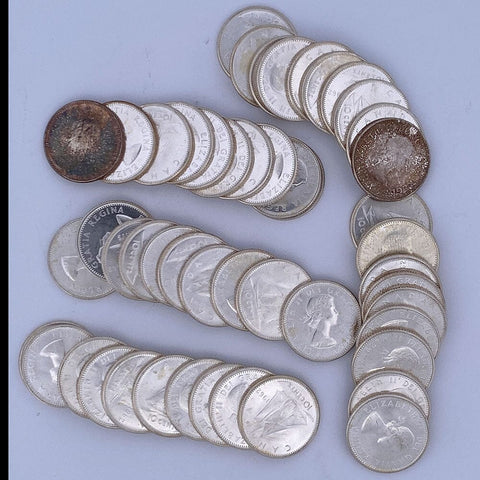 50-Coin 1962 Canada Silver 10 Cents Roll - Choice to Gem BU