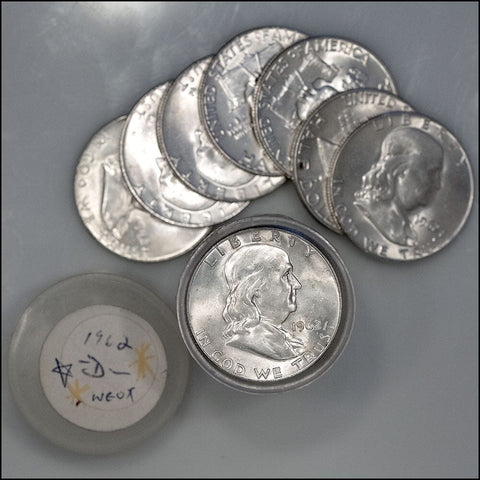 20-Coin Roll of 1962-D Franklin Halves (90% Silver) - Crisp Original BU Roll