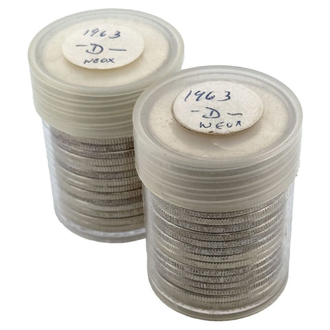 20-Coin Roll of 1963-D Franklin Halves (90% Silver) - Crisp Original BU Rolls