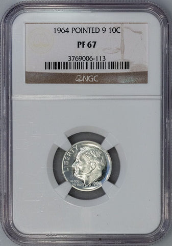 1964 Silver Proof Roosevelt Dime - NGC PF 67 - Pointed 9