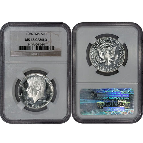 1966 SMS Kennedy Half Dollar - NGC MS 65 Cameo - Gem Cameo SMS