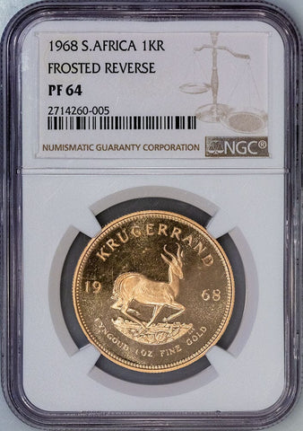 Proof 1968 South Africa 1 Oz. Gold Krugerrand KM.73 - NGC PF 64 Frosted Reverse