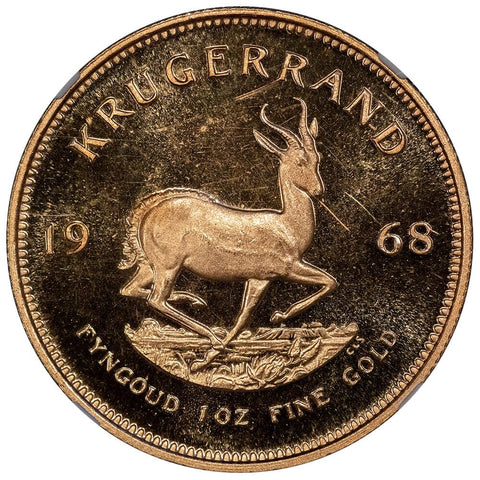 Proof 1968 South Africa 1 Oz. Gold Krugerrand KM.73 - NGC PF 64 Frosted Reverse