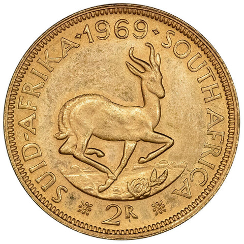 1969 South Africa Gold 2 Rand KM.64 - About Uncirculated