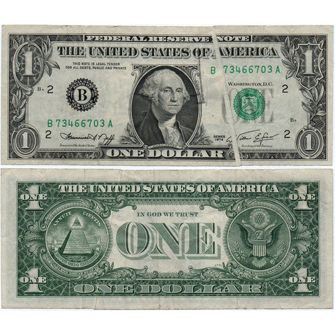 1974 $1 Federal Reserve Note Fr. 1908-B - Gutter Fold Error - Very Fine