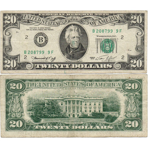 1974 $20 Federal Reserve Note Fr. 2071-B - Missing Digits - Fine+