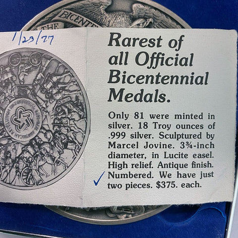 The 1976 Medallic Art Calendar 575 Grams (18.48 toz) Sterling Silver Medal - Scarce