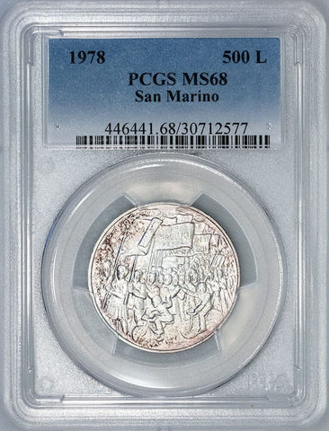 1978 San Marino Labor Day/Work Life Stone Mason Silver 500 Lire KM. 84 - PCGS MS 68