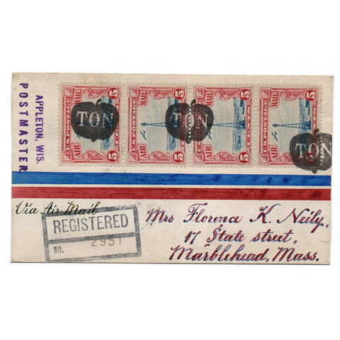 1928 Appleton WI Apple Rebus Fancy Cancel Registered Airmail Cover 4x Scott C10
