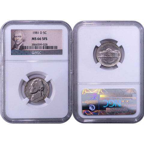 1981-D Jefferson Nickel, Full Steps - NGC MS 66 5FS - Gem Brilliant Uncirculated