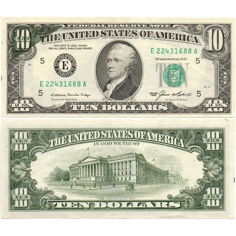1985 $10 Richmond Federal Reserve Note - Partial Back to Front Offset - About Uncirculated