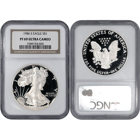1986-S Proof American Silver Eagle - NGC PF 69 Ultra Cameo