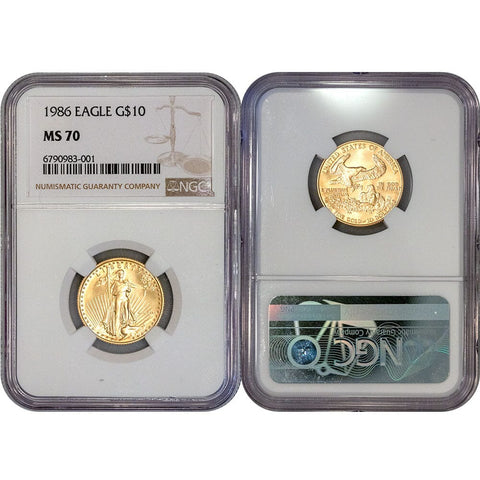 1986 $10 American Gold Eagle 1/4 oz Net Pure Gold - NGC MS 70
