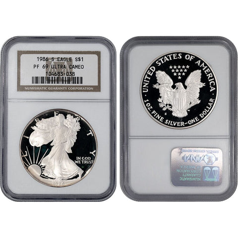 1986-S Proof American Silver Eagle - NGC PF 69 Ultra Cameo