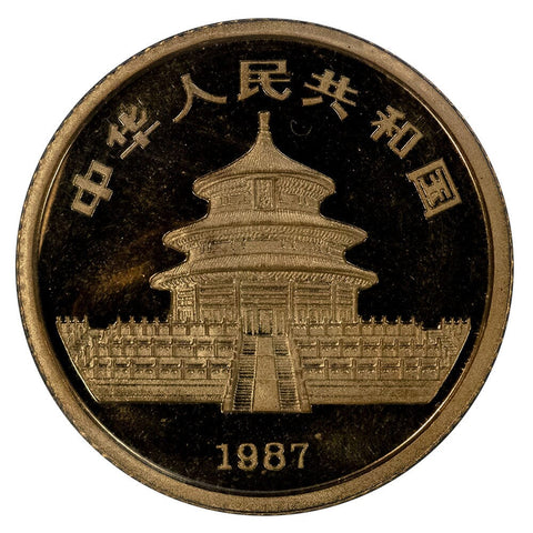 1987-Y China 10 Yuan 1/10 oz Gold Panda - Gem Uncirculated - In Soft Mint Plastic