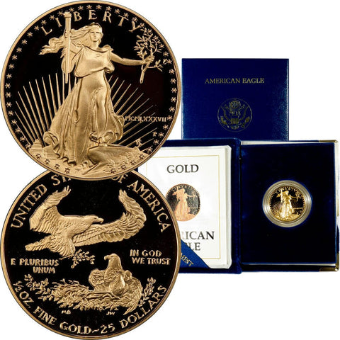 1987 $25 1/2 Oz Quarter Ounce Proof Gold Eagle - Gem Proof in OGP w/ COA