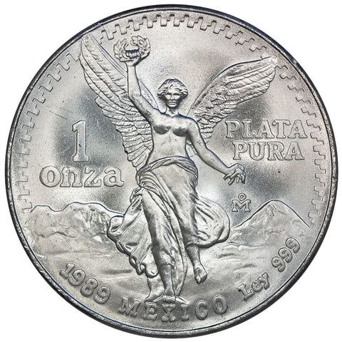 1989 Mexico 1 Onza 1 oz Silver KM.494.1 - Brilliant Uncirculated - Scarce Date