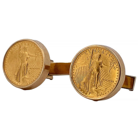 1989 $5 1/10th oz American Gold Eagle Cufflinks - 14K Bezels/Gold Filled Toggles