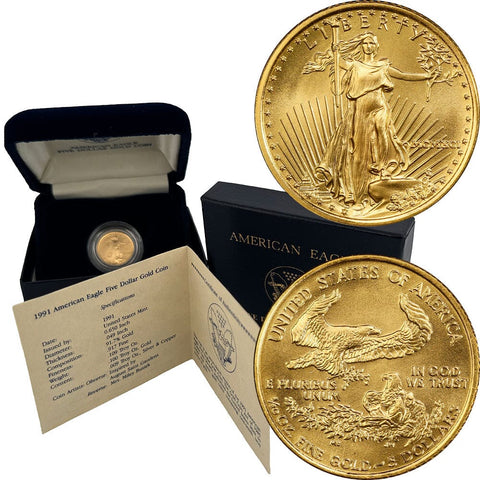 1991 $5 Tenth Ounce Gold Eagle - Gem Uncirculated in OGP w/ COA