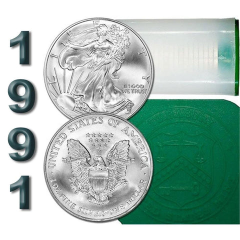 1991 American Silver Eagle Mint Roll of 20 - Crisp Original Roll