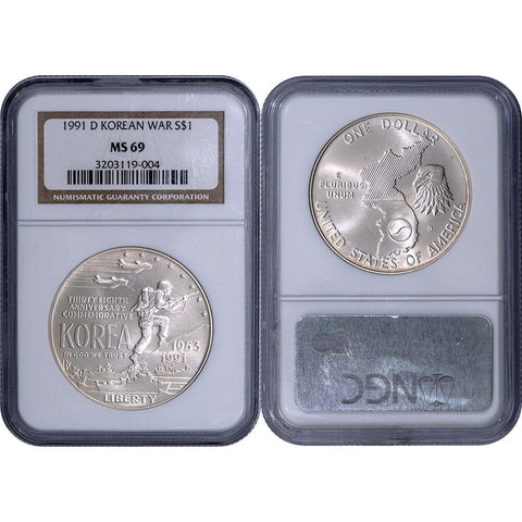 1991-D Korean War Commemorative Silver Dollar - NGC MS 69