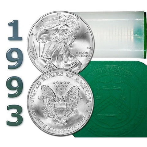 1993 American Silver Eagle Mint Roll of 20 - Crisp Original Roll