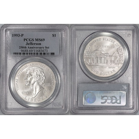 1993-P Jefferson Silver Dollar Commemorative - PCGS MS 69