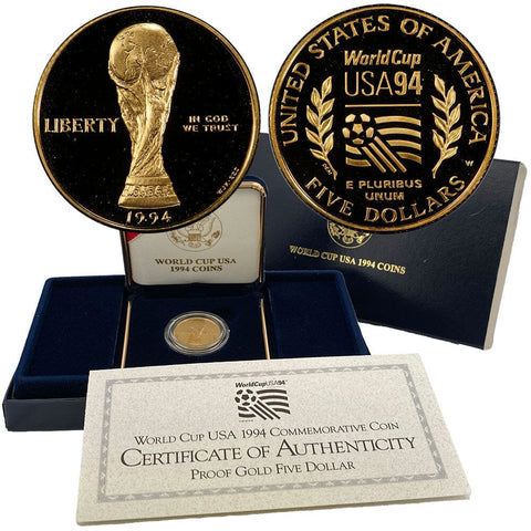 1994 $5 Gold World Cup Commemorative - Gem Proof in OGP w/ COA