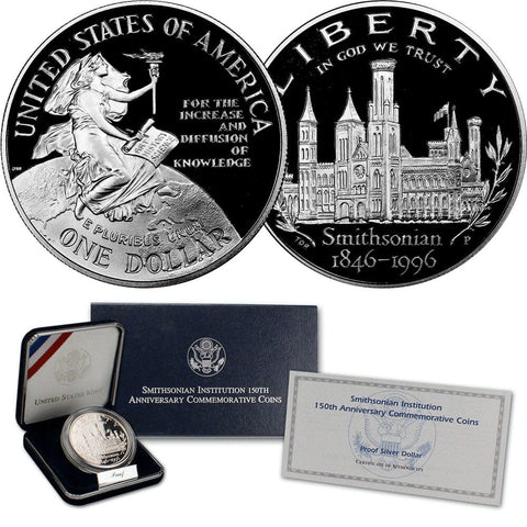 1996 Smithsonian 150th Anniversary Commemorative Proof Dollar - Gem Proof in OGP w/ COA