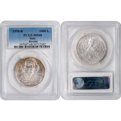 1998-R Italy Silver 1000 Lire Bernini - PCGS MS 68 - Gem Brilliant Uncirculated