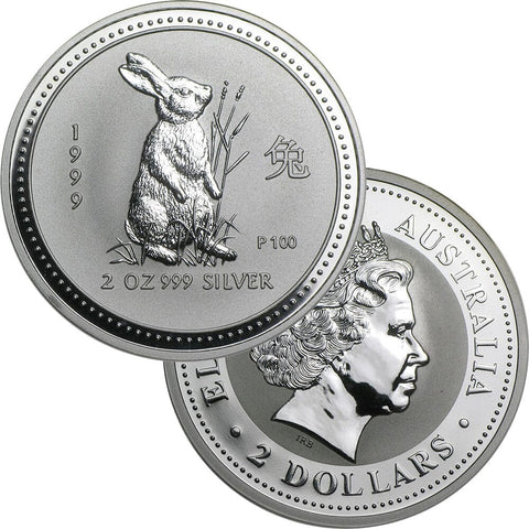 1999 Australia Silver Year of the Rabbit 2 oz .999 Silver - Gem BU (In Capsule)