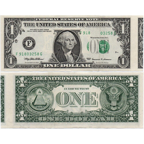 1999 $1 Federal Reserve Note Fr. 1925-F - Rare 3rd Print Only Gutter/Cut/Size Error - XF