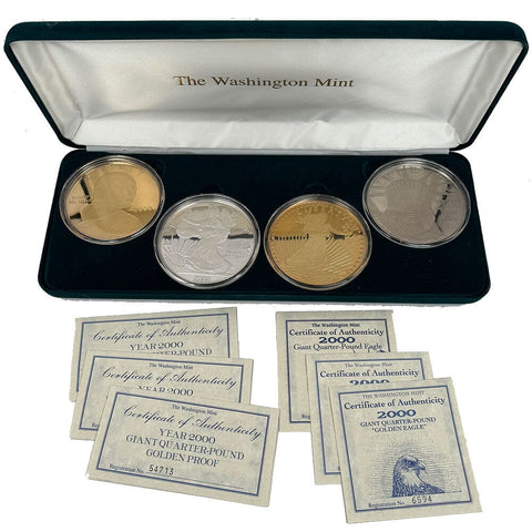 2000 Washington Mint 4-Coin 4 oz .999 Silver Rounds 16 toz Total - Gem Proof in Box