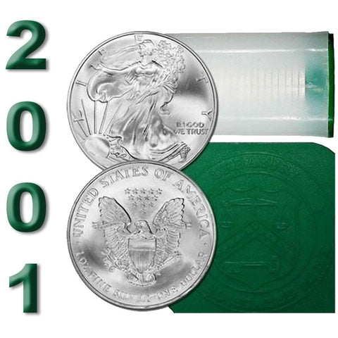 2001 American Silver Eagle Mint Roll of 20 - Crisp Original Roll