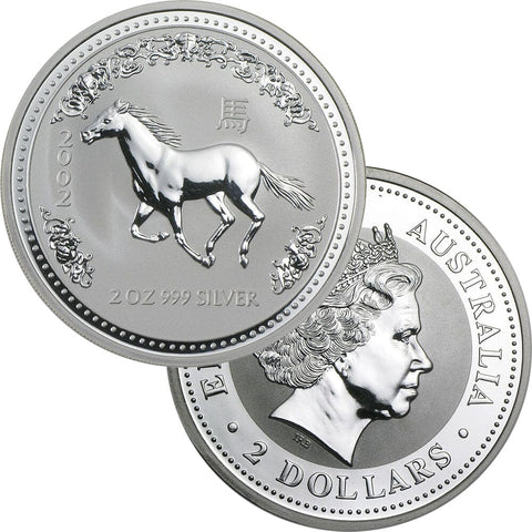 2002 Australia Silver Year of the Horse 2 oz .999 Silver - Gem BU (In Capsule)
