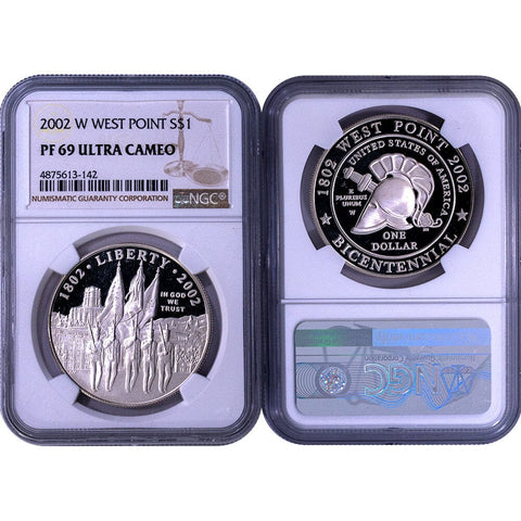 2002-W United States Military Academy Bicentennial Silver Proof Dollar - NGC PF 69 UCAM