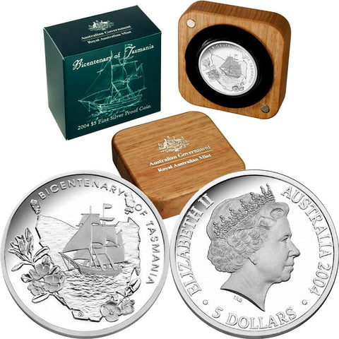 2004 $5 Bicentenary of Tasmania Proof Silver 1 oz Coin - Gem Proof in OGP w/ CoA