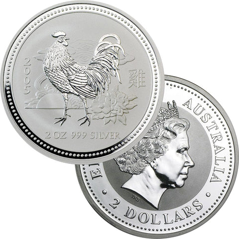 2005 Australia Silver Year of the Rooster 2 oz .999 Silver - Gem BU (In Capsule)