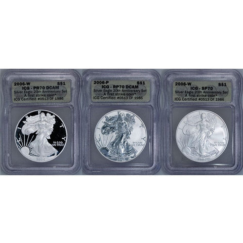 2006 American Silver Eagle 20th Anniversary Set - ICG 70 First Strikes