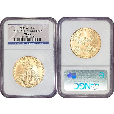 2006-W $50 Burnished American Gold Eagle - 1st Year of Issue - NGC MS 70