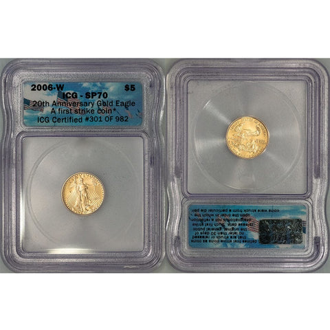 2006-W $5 Burnished 1/10th oz American Gold Eagle - ICG MS 70