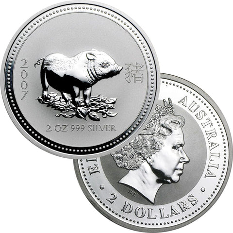 2007 Australia Silver Year of the Pig 2 oz .999 Silver - Gem BU (In Capsule)