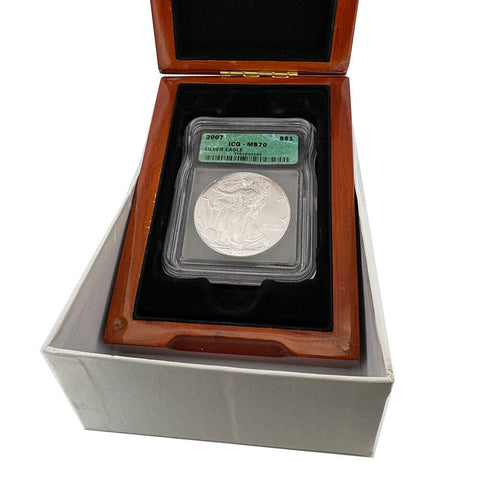 2007 American Silver Eagles - ICG MS70 - Includes Wooden Storage Box