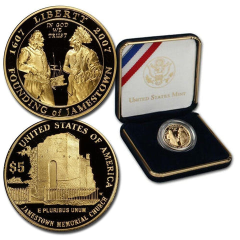 2007-W Proof 400th Anniversary Jamestown $5 Gold - Gem in OGP w/ COA